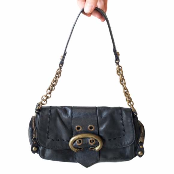 Francesco Biasia Soft Black Leather Baguette Purse